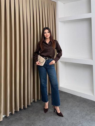 Saten Gömlek Kahverengi