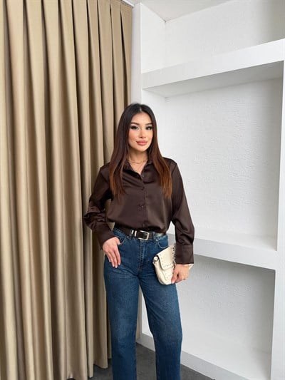 Saten Gömlek Kahverengi