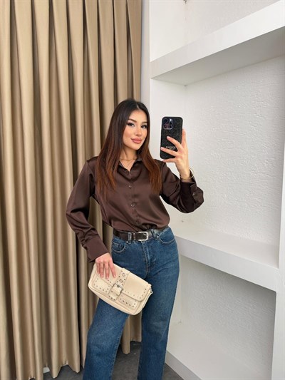 Saten Gömlek Kahverengi