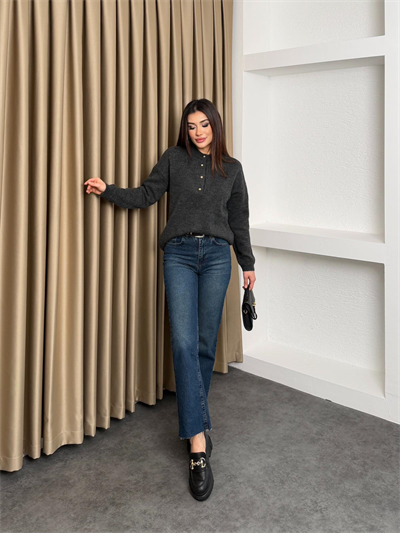 Üstte Düğmeli Kazak Antrasit