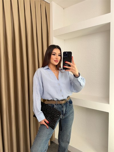 V Yaka Mavi Salaş Gömlek