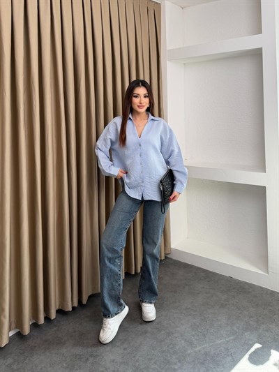 V Yaka Mavi Salaş Gömlek