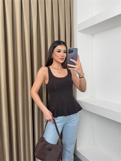 Volanlı Basic Bluz Kahve