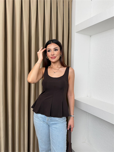 Volanlı Basic Bluz Kahve