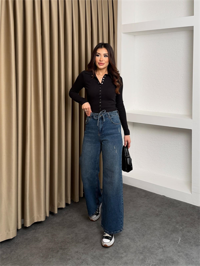 Yakalı Çıtçıtlı Bluz Siyah