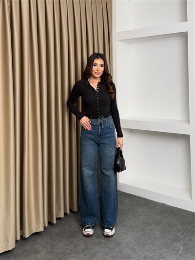 Yakalı Çıtçıtlı Bluz Siyah