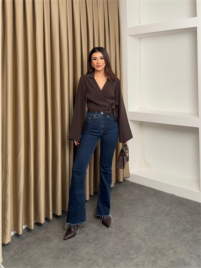 Yandan Bağlamalı Gömlek Kahve