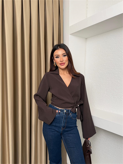 Yandan Bağlamalı Gömlek Kahve