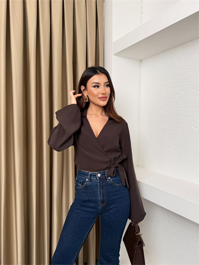 Yandan Bağlamalı Gömlek Kahve