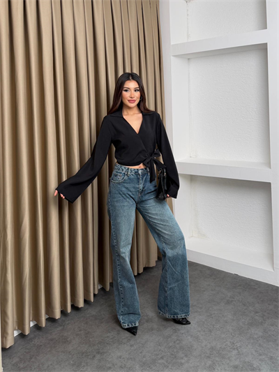 Yandan Bağlamalı Gömlek Siyah