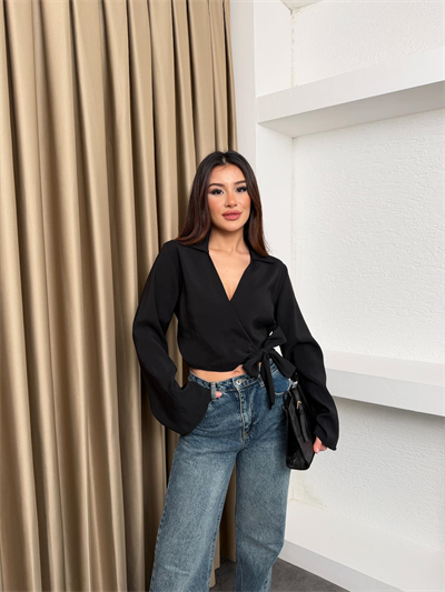 Yandan Bağlamalı Gömlek Siyah