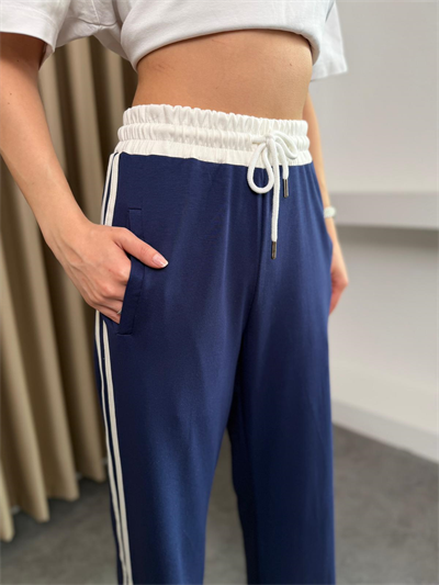 Yanı Şeritli Palazzo Modal Eşofman Altı Lacivert