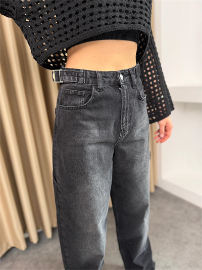 Yıkama Efektli Baggy Jean Antrasit