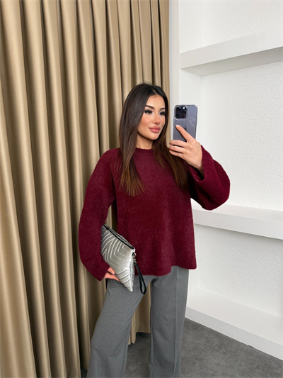 Yumuşak Tüylü Oversize Kazak Bordo