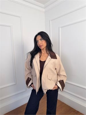 Garni Detay Diagonal Bomber Ceket 