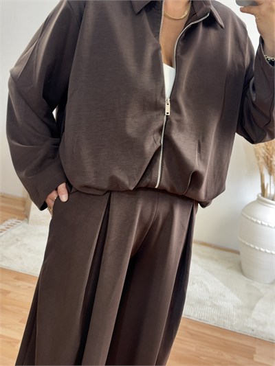     Soft Modal Bomber Takım-Kahve