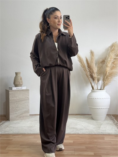     Soft Modal Bomber Takım-Kahve