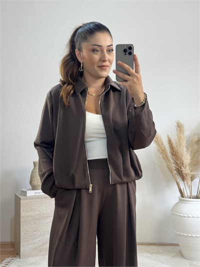     Soft Modal Bomber Takım-Kahve