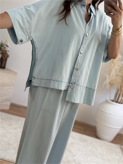 Açık Mavi Denim Görünümlü İkili Takım