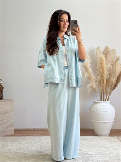 Açık Mavi Denim Görünümlü İkili Takım
