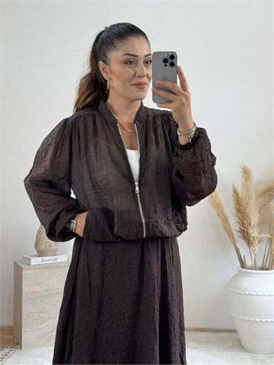 Alisa Fermuarlı Bomber Etek Takım-kahve