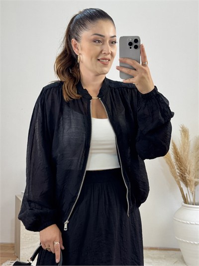 Alisa Fermuarlı Bomber Etek Takım-Siyah