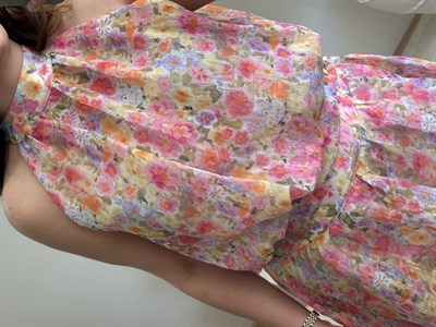 Çiçek Desenli Halter Yaka Bluz Pembe