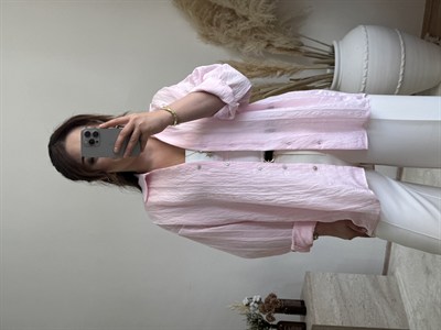 Çizgi dokulu transparan gömlek-Pembe