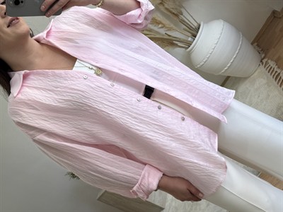 Çizgi dokulu transparan gömlek-Pembe