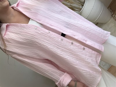 Çizgi dokulu transparan gömlek-Pembe