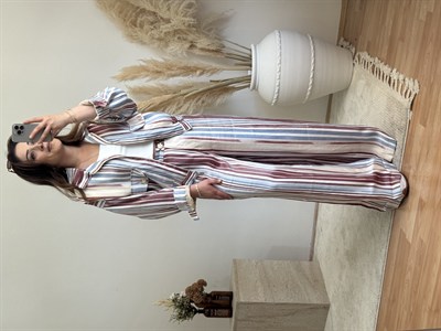 Çizgili Ceket Pantolon Takım – Çok Renkli