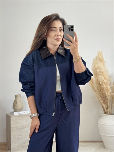 Denim Detaylı İkili Takım