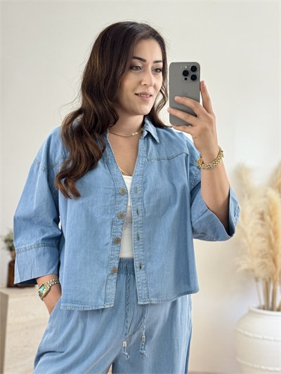 Denim Görünümlü Gömlek & Pantolon Takım