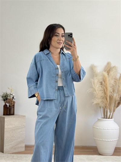 Denim Görünümlü Gömlek & Pantolon Takım