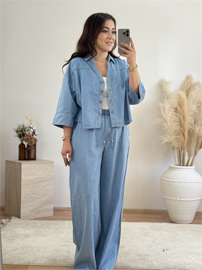 Denim Görünümlü Gömlek & Pantolon Takım