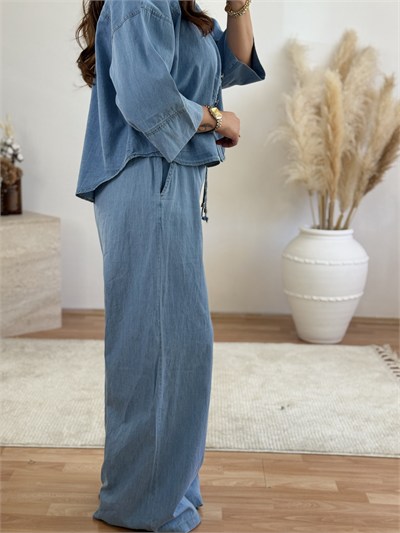 Denim Görünümlü Gömlek & Pantolon Takım