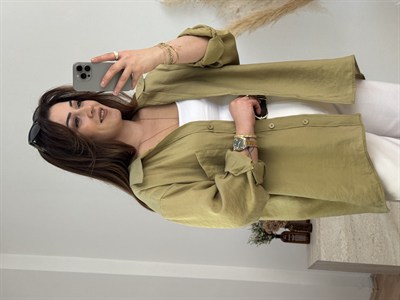 Düşük Omuz Oversize Gömlek- Haki Yeşil
