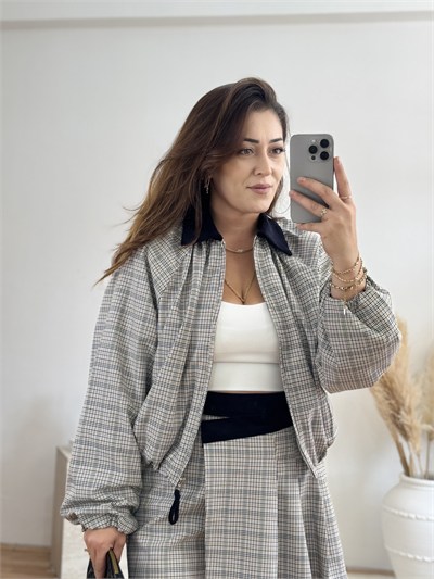 Ekose Fermuarlı Ceket
