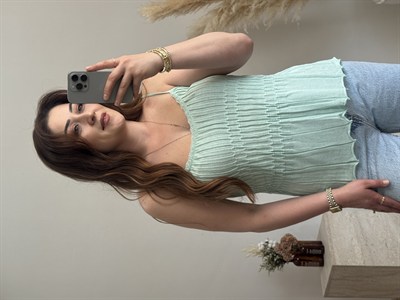 Fitilli Askılı Triko Bluz-Mint 