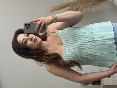 Fitilli Askılı Triko Bluz-Mint 