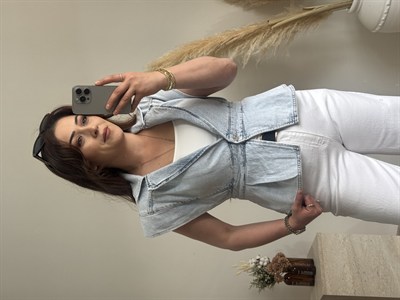 Kar Yıkama Denim Yelek Açık Mavi