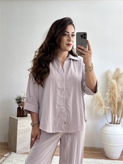 Kontrast Dikiş Detaylı Rahat Kesim Takım-Lila