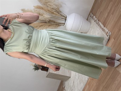 Korsaj Detaylı Midi Elbise-Mint Yeşili