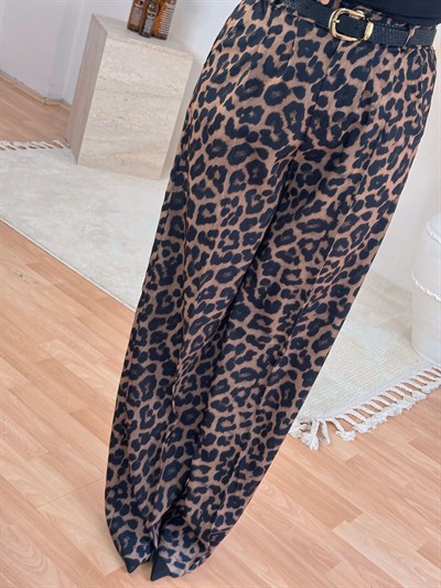 Leopar Desenli Kemerli Pantolon