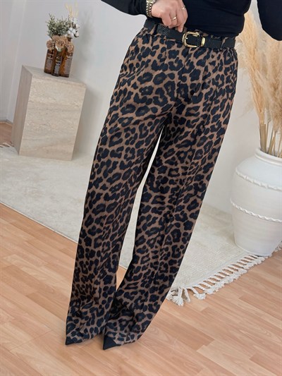 Leopar Desenli Kemerli Pantolon