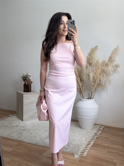 Midi Elbise-Pembe