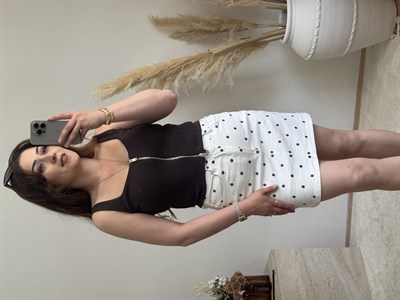 Ön Fermuar Detaylı Fit Crop Bluz-Kahve
