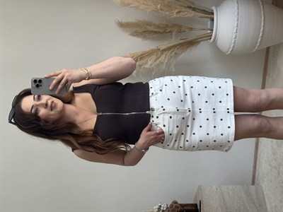 Ön Fermuar Detaylı Fit Crop Bluz-Kahve