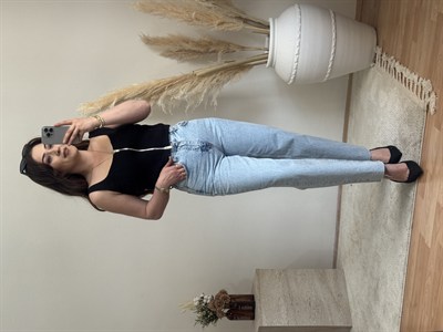 Ön Fermuar Detaylı Fit Crop Bluz-Siyah