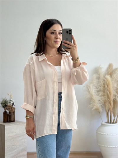 Over Size Premium Gömlek-Toz Pembe